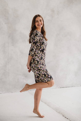 Sukienka do karmienia Milky Classic Milk&Love rękaw 3/4 czarna w kwiatuszki