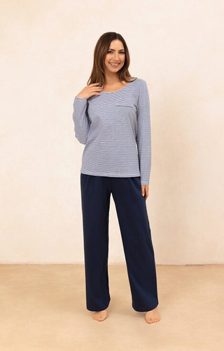 Regina 715 granatowa  – piżama damska z koszulką w paski i bawełnianymi spodniami