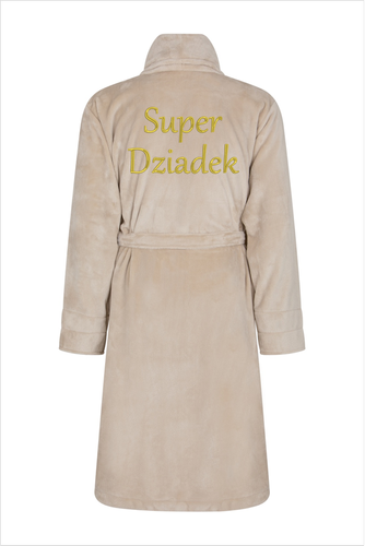 Szlafrok męski Super Dziadek ByShelly - beżowy/złoty