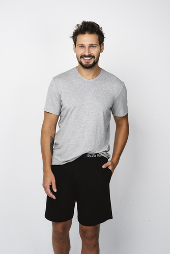 Piżama Męska z krótkim rękawem i spodenkami Dallas Italian Fashion - melanż/czarny