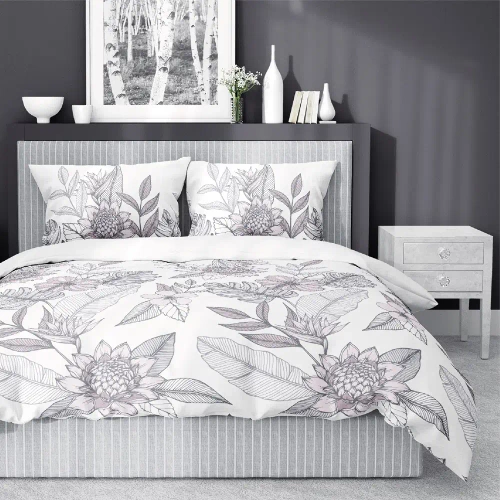 Pościel satynowa kwiaty 4125 B Home Satin Detexpol biały 