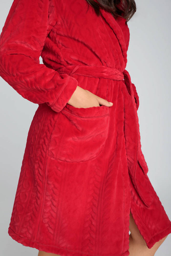 Szlafrok damski z kapturem Zala Italian Fashion - czerwony