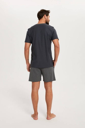 Piżama Męska krótki rękaw, spodenki Abel Italian Fashion - grafitowy/druk