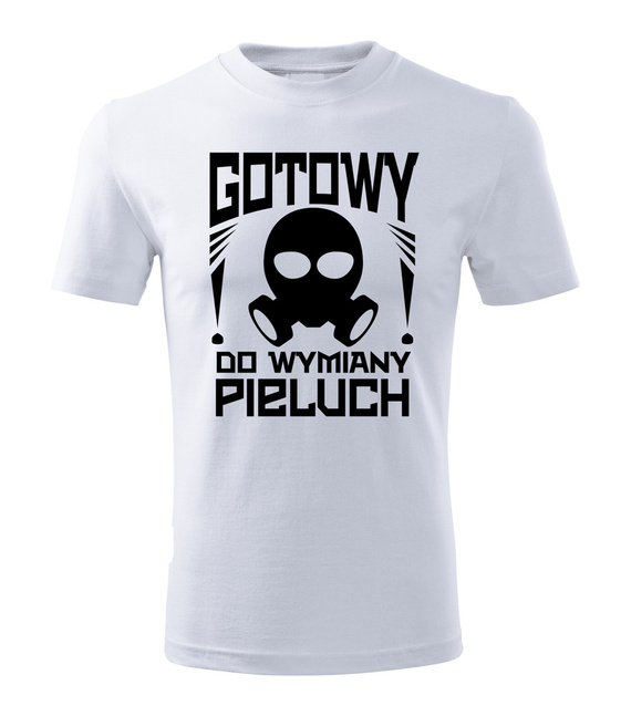 Koszulka dla młodego taty "Gotowy do wymiany pieluch" Moocha biały