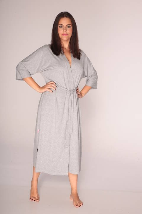 De Lafense Visa 942 – długi, lekki szlafrok damski z wiskozy, jasny melanż