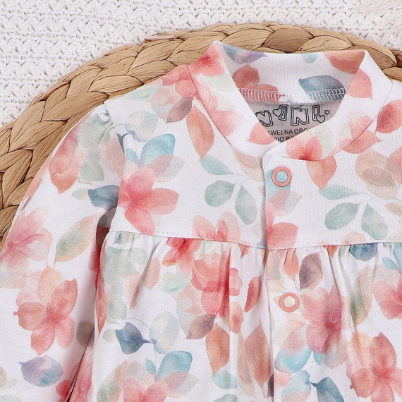 Kaftanik niemowlęcy z bawełny organicznej Kolorowe kwiatki Nini druk
