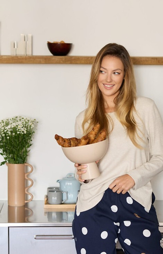 Oceane PW85 Mefemi – piżama damska wiskozowa w grochy z kokardkami