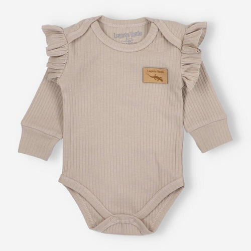 Dzianina prążkowana Body z falbankami Lagarto Verde - beżowy