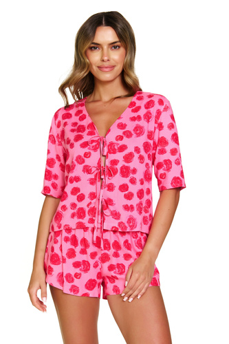 Piżama damska Doctor Nap 7362 – 100% wiskoza | Bluzka wiązana, szorty - roses