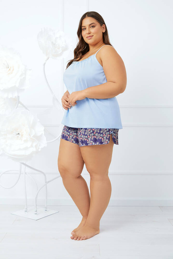 Piżama Damska wąskie ramiączko, spodenki Gonesa Italian Fashion - niebieski/druk