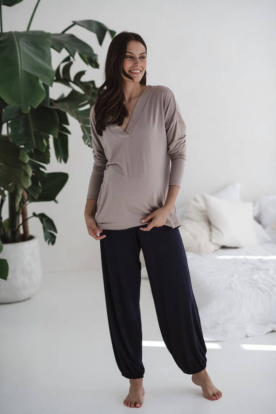 Bambusowe spodnie od piżamy ciążowej długie Moon Milk&Love granatowy