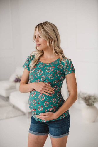 Bluzka do karmienia i ciążowa z krótkim rękawem Milk Shirt Milk&Love zielony w kwiatki