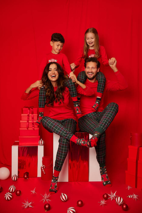 Piżama Damska długi rękaw, długie spodnie Foggia Italian Fashion - czerwony/druk