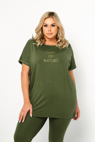 Piżama Damska krótki rękaw, 3/4 spodnie Natura Italian Fashion - khaki