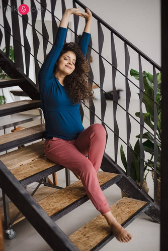 Bluzka do karmienia i ciążowa z dekoltem w serek Milk Shirt poseidon 