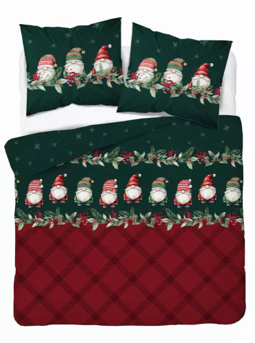 5618 A Magia Świąt Detexpol Pościel świąteczna flanelowa w skrzaty na bordowo-zielonym tle– bawełna 100%, certyfikat OEKO-TEX®