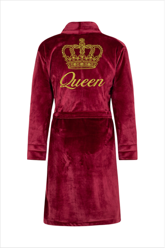Szlafrok damski polarowy Queen + Korona ByShelly - bordowy/złoty