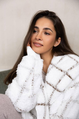 Kardigan Szlafrok Delphine Sensis - biały-kratka