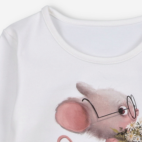 Lagarto Verde bluzka dla dziewczynki z długim rękawem ecru– modna, bawełniana, trwała