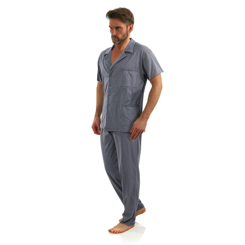 Bawełniana piżama męska, rozpinana Sesto Senso - kotwiczki grafit