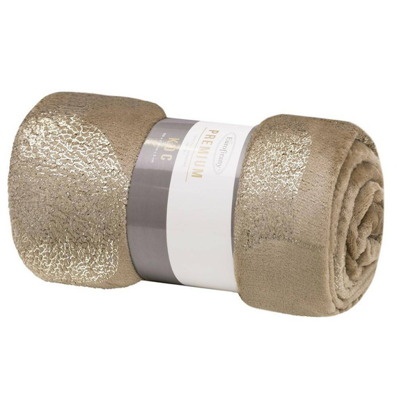 Koc narzuta z mikrofibry z błyszczącym nadrukiem liści Ginko 2 Eurofirany miodowy