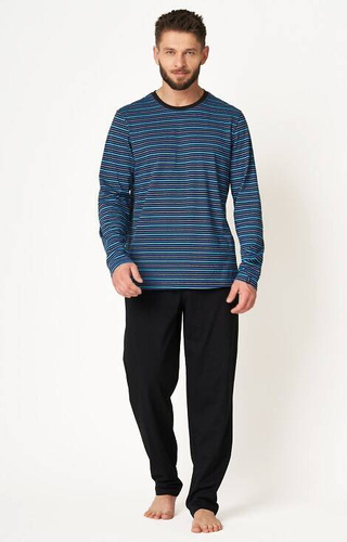 Piżama Męska MNS 384  Key paski-czarny