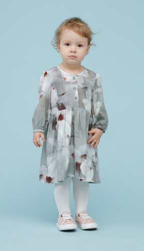 Sukienka z długim rękawem Tres Bien Pinokio - szare kwiaty 