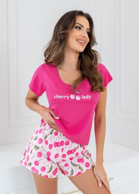 Piżama damska Cherry Short Donna - fuksja 