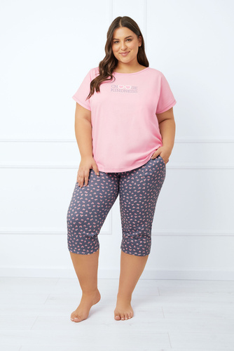 Piżama Damska krótki rękaw, 3/4 spodnie Lotte Italian Fashion - róż/druk