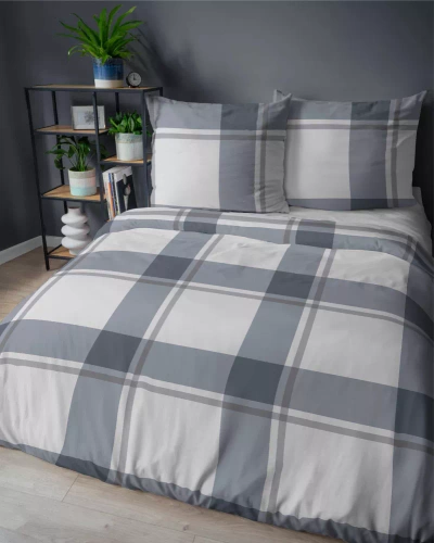 Pościel satynowa kratka 5218 A Detexpol szary