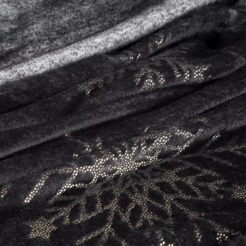 Narzuta świąteczna Eurofirany czarny złoty śnieżynki– miękki koc z mikrofibry, ciepły i lekki