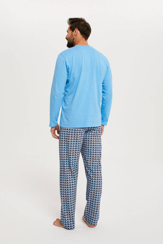Piżama Męska długi rękaw, długie spodnie Jaromir Italian Fashion - niebieski/druk