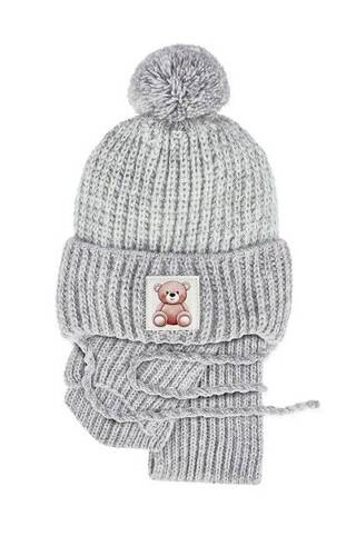 Komplet czapka+golf 48-318 AJS jasny szary melanż