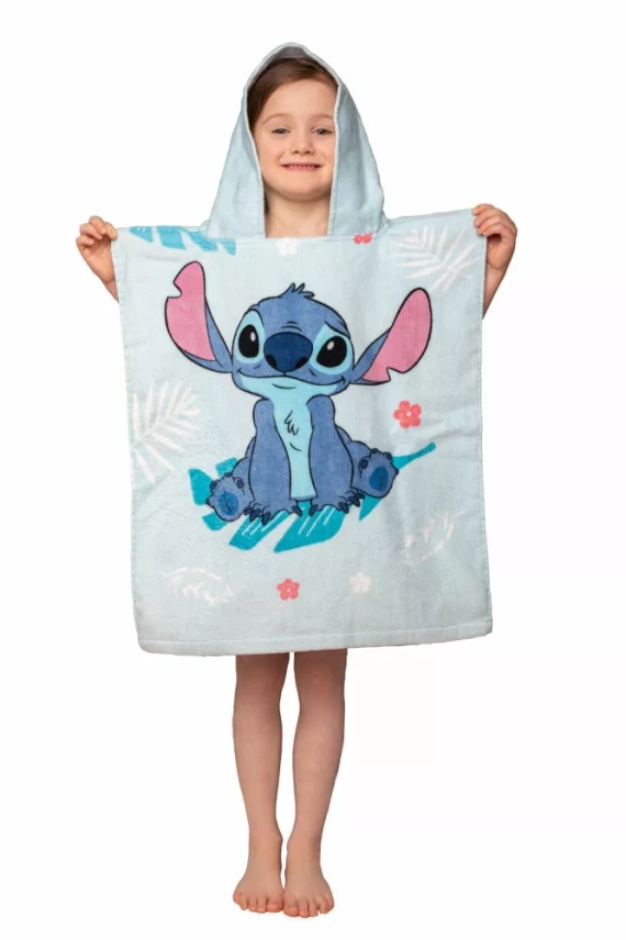Poncho dziecięce Lilo and Stitch niebieskie | Ręcznik z kapturem Disney Jf24 | Na basen, kąpiel, plażę