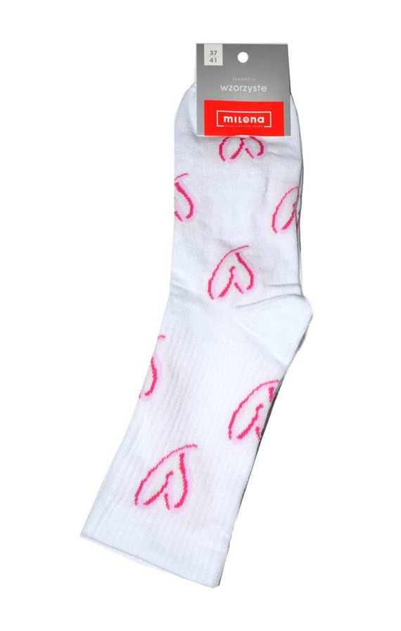 0200-079 Serca Prążek Skarperty bawełniane damskie Milena - biały duże serca