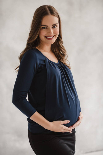Bluzka ciążowa i do karmienia z rękawem 7/8 Kangaroo Milk&Love granatowy
