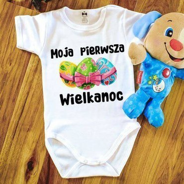 Body krótki rękaw "Moja pierwsza Wielkanoc z jajeczkami" Moocha biały