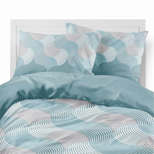 5631 A Detexpol Pastel Flowers turkusowo-szare fale geometryczne– pościel flanelowa bawełniana, miękka i przytulna