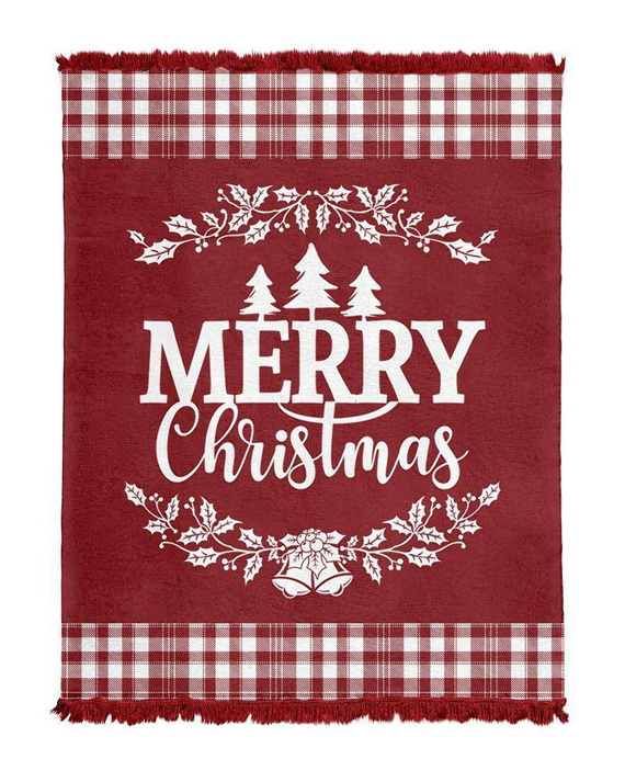 Koc świąteczny z frędzlami 103 JB Merry Christmas Detexpol czerwony