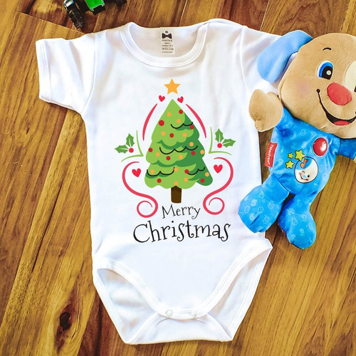 Body krótki rękaw "Merry Christmas z choinką BOŻE NARODZENIE" Moocha biały