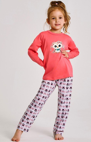Taro Emma 3486, 3487 koralowa  –piżama dziewczęca, bawełna, kolorowy nadruk