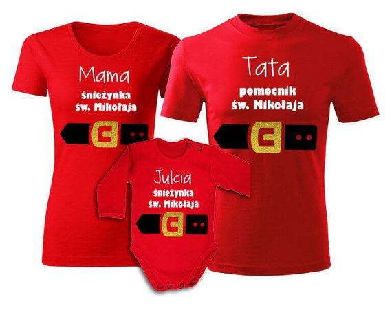 Zestaw koszulek świątecznych "MAMA TATA DZIECKO Pomocnicy Mikołaja" Moocha