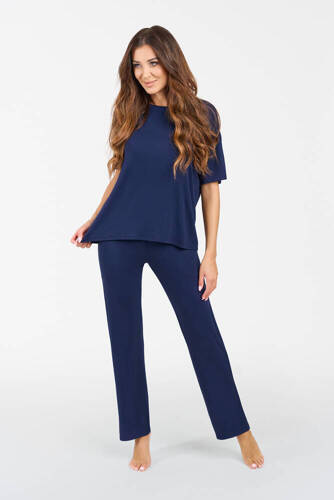 Komplet damski Akord krótki rękaw, długie spodnie Italian Fashion - granatowy