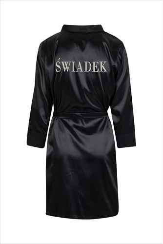 Szlafrok męski satynowy Świadek ByShelly - czarny/srebrny