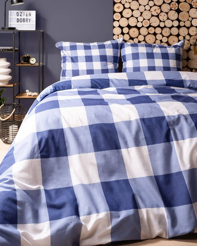 Pościel bawełniana 3840 B krata Detexpol niebieski/biały 