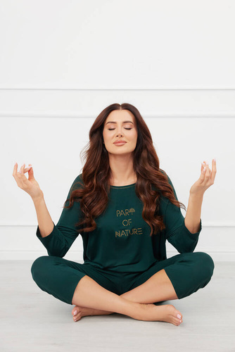 Piżama Damska 3/4 rękaw, 3/4 spodnie Natura Italian Fashion - zielony 