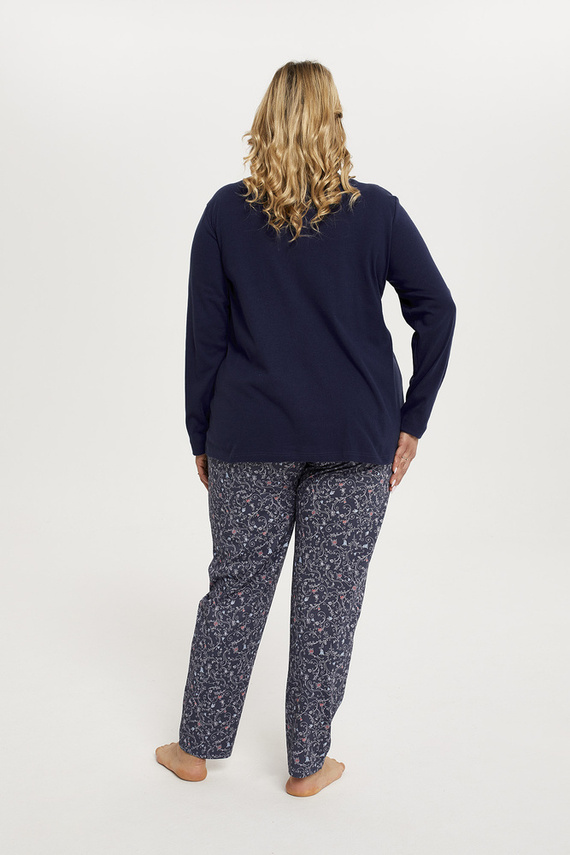 Piżama Damska długi rękaw, długie spodnie Sajna Italian Fashion - granat/druk