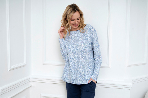 Piżama Damska długi rękaw, długie spodnie Gracjela Italian Fashion - druk niebieski/granatowy