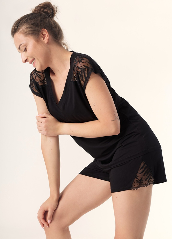 Elegancka piżama damska Nipplex Mefemi Petra PC71 – wiskoza, koronka, krótki rękaw