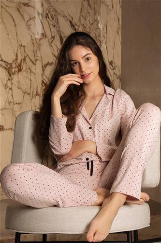 Piżama damska rozpinana Eveline Momenti Per Me powder pink